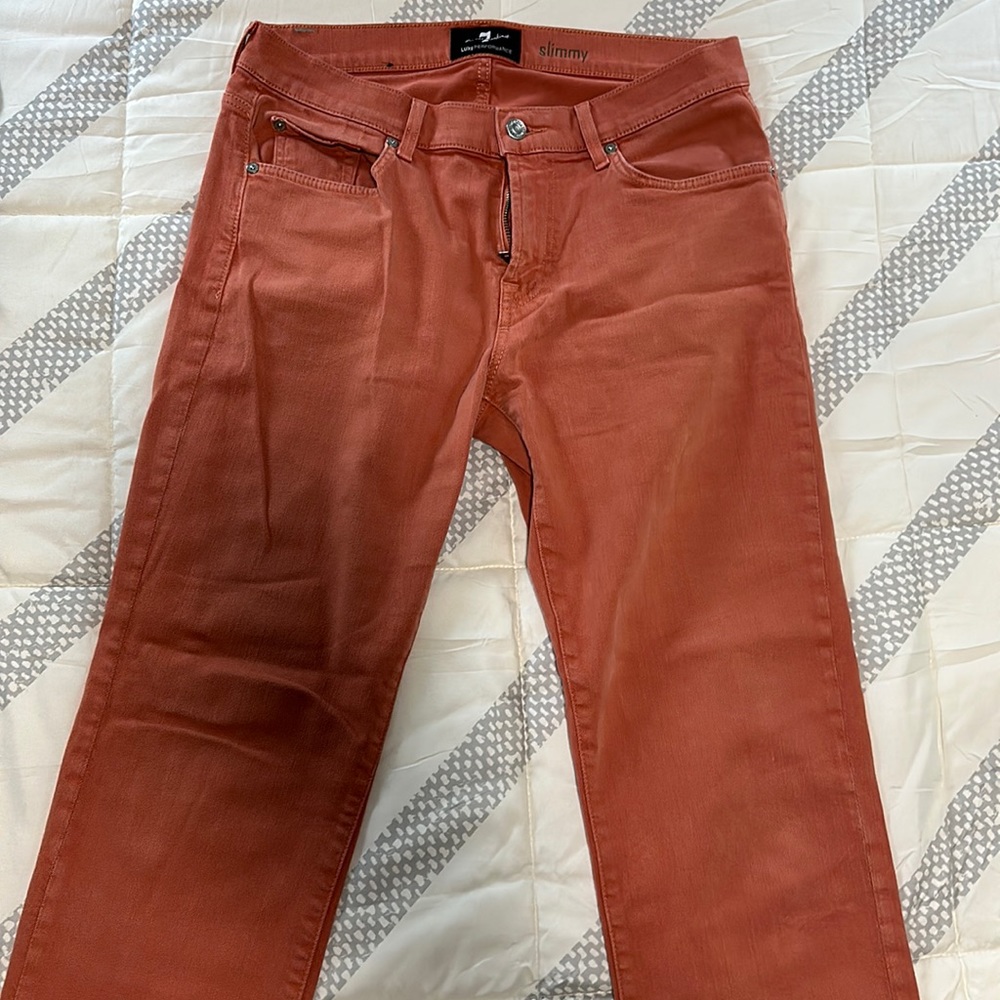 7 For All Mankind 32x32 Slimmy Burnt Orange Stretch Jeans